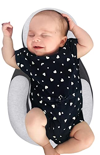 SECOND MUM Head & Body Support Snuggle Pillow for Sleeping for 0-6 M Newborn Babey Fit Crib & Bassinet Registry Search Must Have Essentials (Gray)