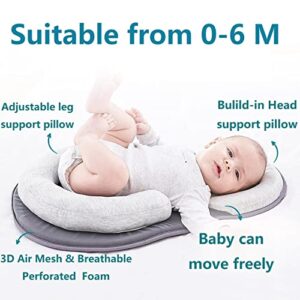 SECOND MUM Head & Body Support Snuggle Pillow for Sleeping for 0-6 M Newborn Babey Fit Crib & Bassinet Registry Search Must Have Essentials (Gray)