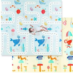 baby play mat foldable foam play mat for baby/toddlers, extra large kids play mat, upgraded baby crawling mat, infants reversible waterproof gym play mat for baby playpen indoor outdoor [79″x71″]