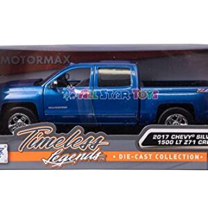 Motormax 2017 Chevrolet Silverado 1500 LT Z71 Crew Cab Pickup Truck 1/27 Scale Diecast Model Vehicle Blue