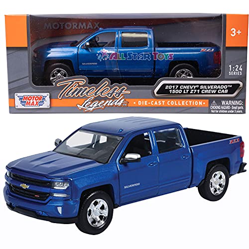 Motormax 2017 Chevrolet Silverado 1500 LT Z71 Crew Cab Pickup Truck 1/27 Scale Diecast Model Vehicle Blue