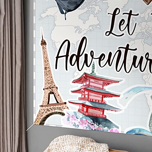 Let the Adventure Begin Backdrop Banner Decor Grey - Adventure Awaits Bon Voyage Travel Theme Party Theme Decorations for Men Women Supplies, White