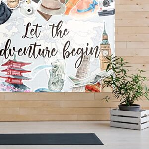 Let the Adventure Begin Backdrop Banner Decor Grey - Adventure Awaits Bon Voyage Travel Theme Party Theme Decorations for Men Women Supplies, White