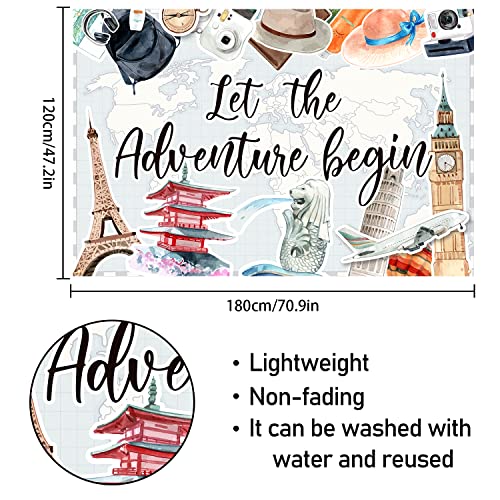 Let the Adventure Begin Backdrop Banner Decor Grey - Adventure Awaits Bon Voyage Travel Theme Party Theme Decorations for Men Women Supplies, White