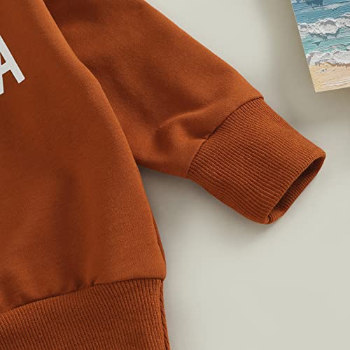 Infant Baby Boy Fall Winter Outfits Long Sleeve Letter Print/Cow Sweatshirt Top Solid Color Pants Set 2PCS Baby Clothes Set (Brown, 18-24 Months)