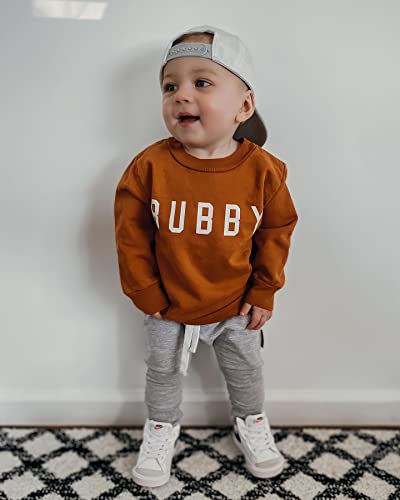 Infant Baby Boy Fall Winter Outfits Long Sleeve Letter Print/Cow Sweatshirt Top Solid Color Pants Set 2PCS Baby Clothes Set (Brown, 18-24 Months)