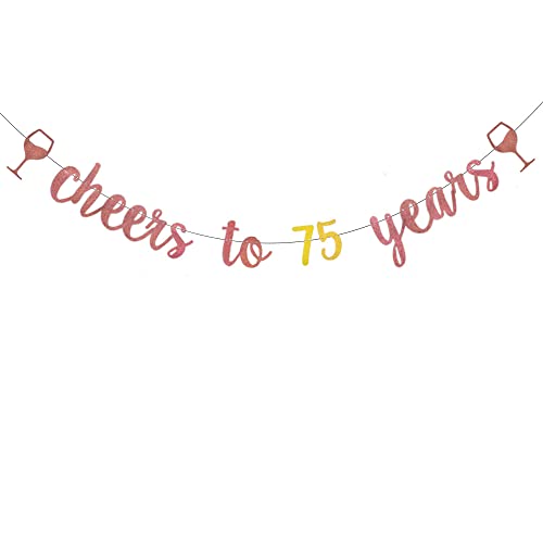 WEIANDBO Cheers to 75 Years Rose Gold Glitter Banner,Pre-Strung,75th Birthday / Wedding Anniversary Party Decorations Bunting Sign Backdrops,cheers to 75 Years