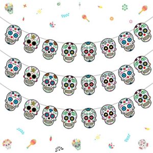 3 pack of day of the dead garlands, dia de los muertos banner decorations, sugar skull supplies for mexican death day fiesta carnival party