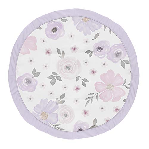 Sweet Jojo Designs Lavender Purple, Pink, Grey and White Shabby Chic Playmat Tummy Time Baby and Infant Play Mat for Watercolor Floral Collection - Rose Flower