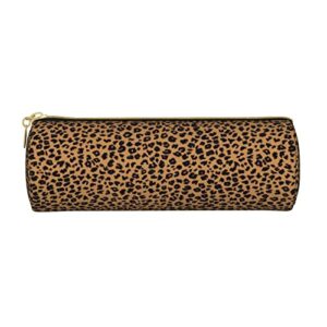 leopard pencil case pen pouch cylinder small carrying box for adult with smooth zipper simple durable lightweight for office organizer storage bag