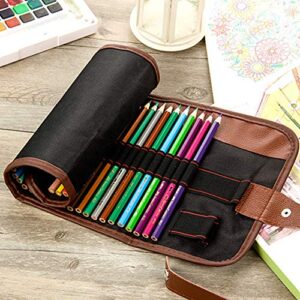 1 Piece 48 Slot Canvas Pencil Roll Up Case Pencil Wrap Case Roll up Pouch Pen Wrap Organizer Roll Up Pencil Holder Charcoal Pencils Rolling Pouch for Painter Artist Black