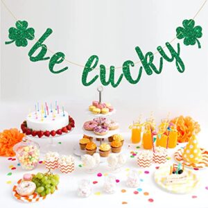 INNORU Glitter Green Be Lucky Banner - Happy ST. Patrick's Day Banner - Wedding - Birthday - Graduation - Shamrock Spring Holiday St. Patrick's Day Decoration Photo Props