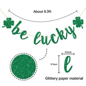 INNORU Glitter Green Be Lucky Banner - Happy ST. Patrick's Day Banner - Wedding - Birthday - Graduation - Shamrock Spring Holiday St. Patrick's Day Decoration Photo Props