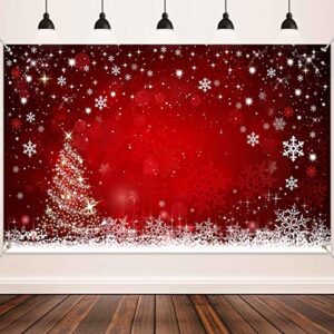 christmas decoration supplies, large fabric winter red and xmas tree backdrop for winter christmas party decorations, red christmas backdrop snowflake photo background banner, 72.8 x 43.3 inch