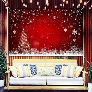 Christmas Decoration Supplies, Large Fabric Winter Red and Xmas Tree Backdrop for Winter Christmas Party Decorations, Red Christmas Backdrop Snowflake Photo Background Banner, 72.8 x 43.3 inch