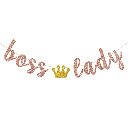 INNORU Boss Lady Banner, Girls Queen Women Birthday Party Decorations, Baby Shower, Girls 1st Birthday Banner, Gender Reveal Party Decorations Rose Gold Glitter