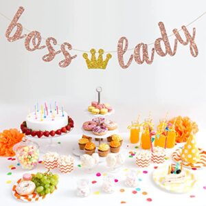 INNORU Boss Lady Banner, Girls Queen Women Birthday Party Decorations, Baby Shower, Girls 1st Birthday Banner, Gender Reveal Party Decorations Rose Gold Glitter