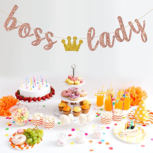 INNORU Boss Lady Banner, Girls Queen Women Birthday Party Decorations, Baby Shower, Girls 1st Birthday Banner, Gender Reveal Party Decorations Rose Gold Glitter