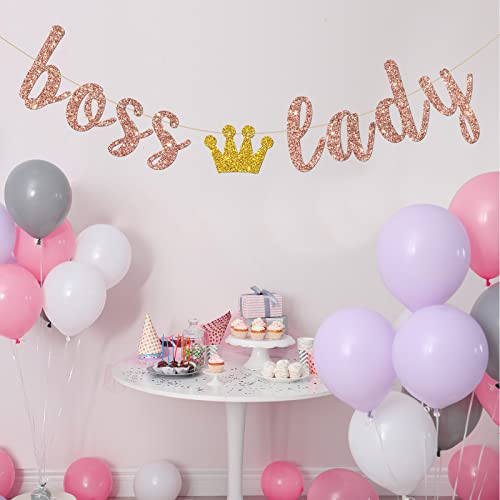 INNORU Boss Lady Banner, Girls Queen Women Birthday Party Decorations, Baby Shower, Girls 1st Birthday Banner, Gender Reveal Party Decorations Rose Gold Glitter