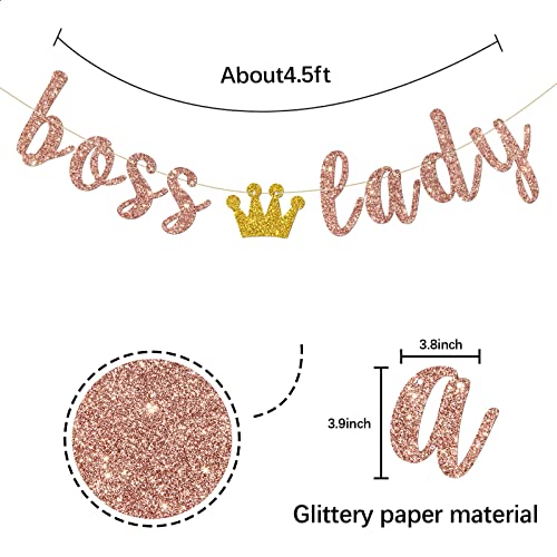 INNORU Boss Lady Banner, Girls Queen Women Birthday Party Decorations, Baby Shower, Girls 1st Birthday Banner, Gender Reveal Party Decorations Rose Gold Glitter