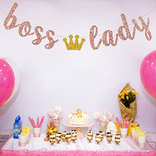 INNORU Boss Lady Banner, Girls Queen Women Birthday Party Decorations, Baby Shower, Girls 1st Birthday Banner, Gender Reveal Party Decorations Rose Gold Glitter