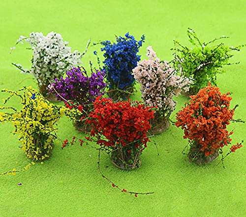 Warmtree 8 Pcs DIY Miniature Colorful Flower Cluster Miniature Shrubs Bushes Static Grass Tufts for Train Landscape Railroad Scenery Sand Military Layout Model Miniature Bases and Dioramas