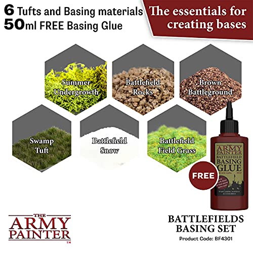 The Army Painter Battlefields Basing Set - Terrain Model Kit for Miniature Terrain Bases - Diorama Supplies with Landscape Rocks, Scenic Sand, Model Grass, Tufts & Free Basing Glue