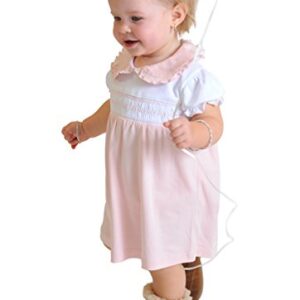 Dakomoda Baby Girls' 100% Organic Pima Cotton Dress - Pink Smocked Easter Dress Diaper Cover 9-12