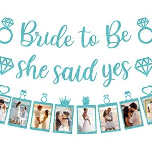 Bridal Shower Photo Banner, Teal Bachelorette Party Decorations, Glitter Bride to Be & She Said Yes Banner, Teal Bachelorette Wedding Shower Engagement Hen Party Decorations