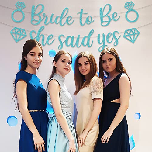 Bridal Shower Photo Banner, Teal Bachelorette Party Decorations, Glitter Bride to Be & She Said Yes Banner, Teal Bachelorette Wedding Shower Engagement Hen Party Decorations