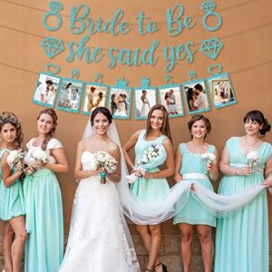 Bridal Shower Photo Banner, Teal Bachelorette Party Decorations, Glitter Bride to Be & She Said Yes Banner, Teal Bachelorette Wedding Shower Engagement Hen Party Decorations