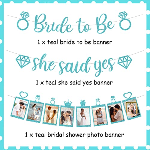 Bridal Shower Photo Banner, Teal Bachelorette Party Decorations, Glitter Bride to Be & She Said Yes Banner, Teal Bachelorette Wedding Shower Engagement Hen Party Decorations