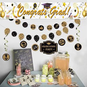 HOWAF Long Congrats Grad Fabric Banner for 2022 Graduation Party Decoration Gold and White, Graduation Banner Decoration Graduation Commencement Decoration of Table Wall Room Outdoor, with String