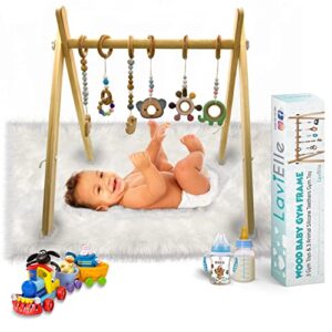 lavielle wooden baby gym for 0-1.5 years | certified foldable play toys with hanging bar and non-toxic and unique teethers | baby activity gym perfect gifting – newborn babies | toddlers development