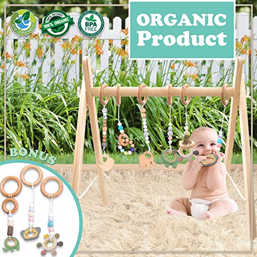 LaviElle Wooden Baby Gym for 0-1.5 Years | Certified Foldable Play Toys with Hanging Bar and Non-Toxic and Unique Teethers | Baby Activity Gym Perfect Gifting - Newborn Babies | Toddlers Development