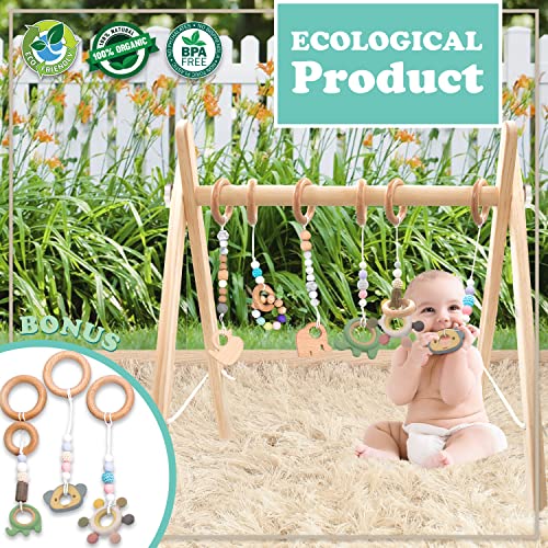 LaviElle Wooden Baby Gym for 0-1.5 Years | Certified Foldable Play Toys with Hanging Bar and Non-Toxic and Unique Teethers | Baby Activity Gym Perfect Gifting - Newborn Babies | Toddlers Development