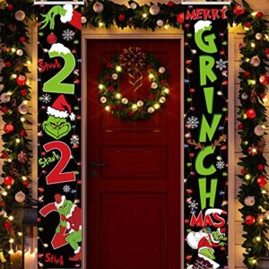 Christmas Decorations Porch Banner - 2022 Merry Christmas Banner Door Sign for Xmas Vacation Holiday Indoor Outdoor Hanging Decorations