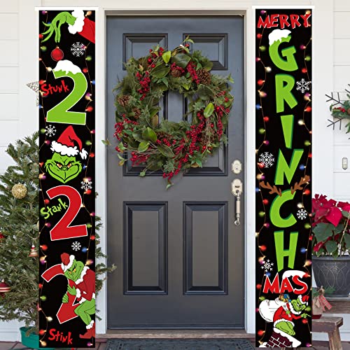 Christmas Decorations Porch Banner - 2022 Merry Christmas Banner Door Sign for Xmas Vacation Holiday Indoor Outdoor Hanging Decorations
