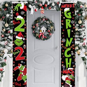 Christmas Decorations Porch Banner - 2022 Merry Christmas Banner Door Sign for Xmas Vacation Holiday Indoor Outdoor Hanging Decorations