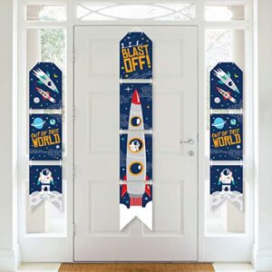 big dot of happiness blast off to outer space – hanging vertical paper door banners – rocket ship baby shower or birthday party wall decoration kit – indoor door decor