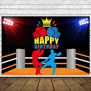 Boxing Happy Birthday Banner Backdrop Supplies Boxing Match Sports Wrestle Fitness Boxing Glove Theme Decorations Photo Booth Props Decor for Home Gym Boy Man 1st Birthday Party Favors Kit Background