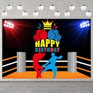 boxing happy birthday banner backdrop supplies boxing match sports wrestle fitness boxing glove theme decorations photo booth props decor for home gym boy man 1st birthday party favors kit background