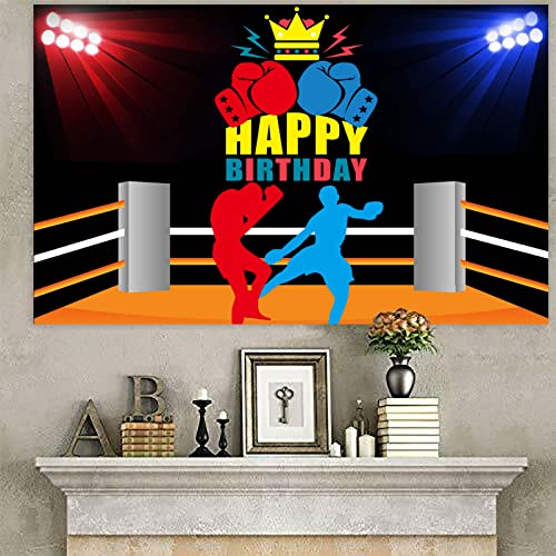 Boxing Happy Birthday Banner Backdrop Supplies Boxing Match Sports Wrestle Fitness Boxing Glove Theme Decorations Photo Booth Props Decor for Home Gym Boy Man 1st Birthday Party Favors Kit Background