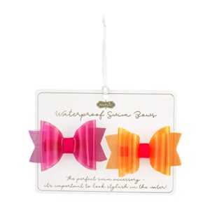 mud pie baby girls’ small swim hair bow set, orange/pink, 2″ x 3″
