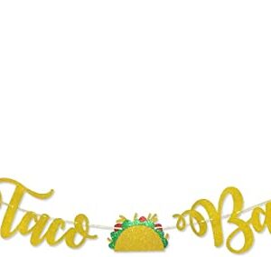 Taco Bar Gold Glitter Banner Sign Garland Pre-strung for Cinco De Mayo Mexican Fiesta Themed Party Taco Bar Decor