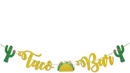 Taco Bar Gold Glitter Banner Sign Garland Pre-strung for Cinco De Mayo Mexican Fiesta Themed Party Taco Bar Decor