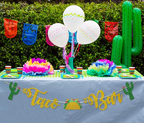 Taco Bar Gold Glitter Banner Sign Garland Pre-strung for Cinco De Mayo Mexican Fiesta Themed Party Taco Bar Decor