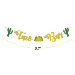 Taco Bar Gold Glitter Banner Sign Garland Pre-strung for Cinco De Mayo Mexican Fiesta Themed Party Taco Bar Decor