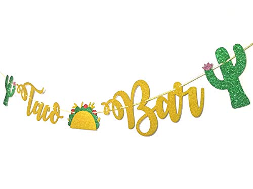 Taco Bar Gold Glitter Banner Sign Garland Pre-strung for Cinco De Mayo Mexican Fiesta Themed Party Taco Bar Decor