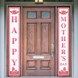 vohado happy mother’s day porch banner mothers day welcome porch sign pink heart wall hanging banner spring gathering party porch sign front door holiday party decor